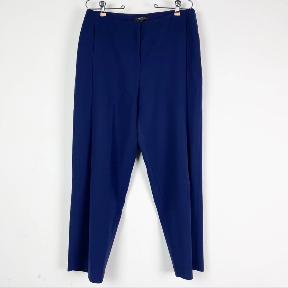 Lafayette 148 pleated trousers pants 10 blue slacks high rise career wide leg